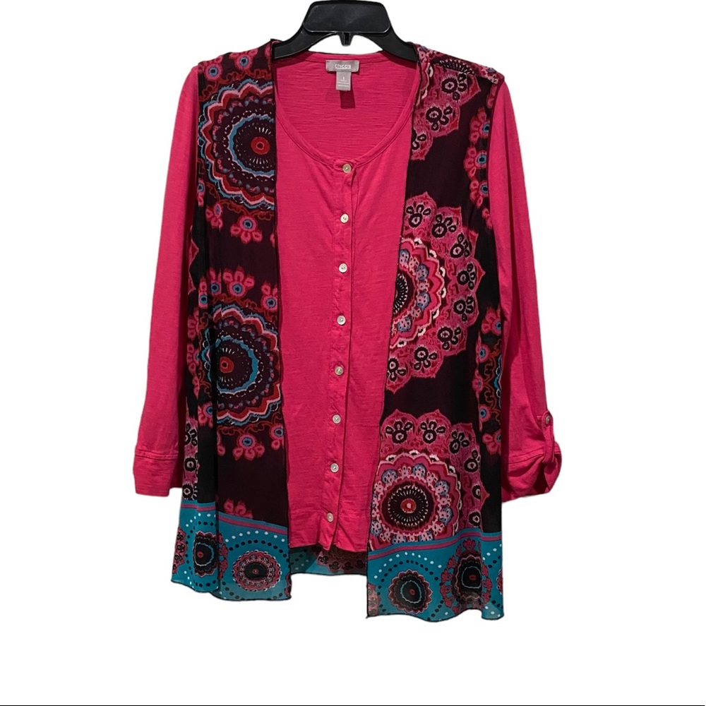 Chico’s Two Piece Pink Button Up Top 1